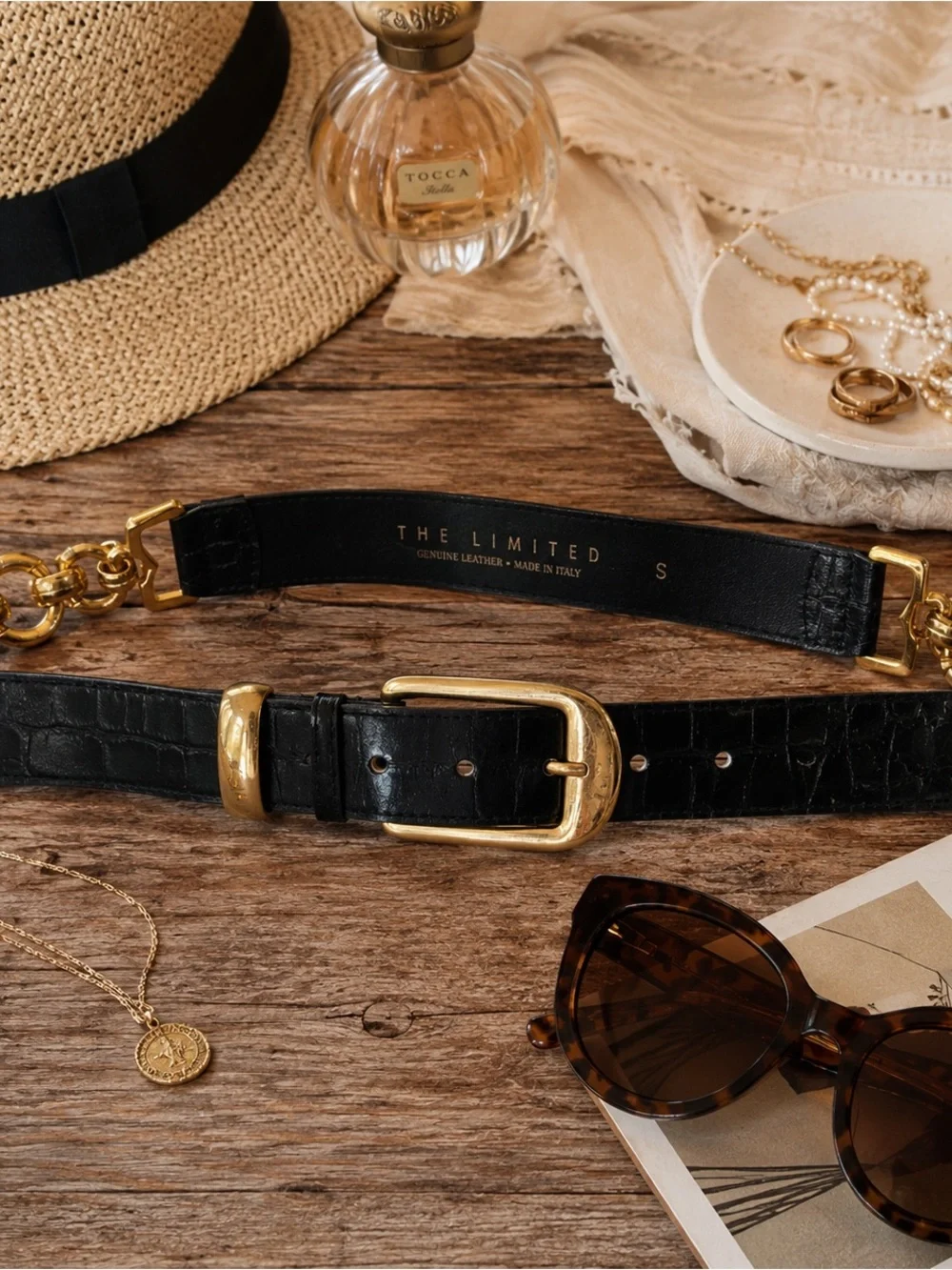 The Limited Black Genuine Leather Chain Belt Gold Hardware Size S Made Italy